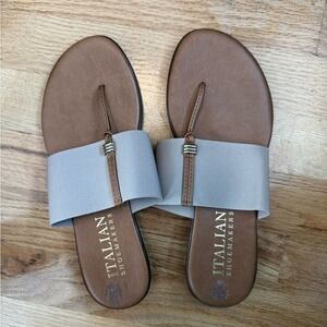 Italian Shoemakers Briley Thong Sandals Tan Elastic Slide Flats 8.5 Italy Made‎